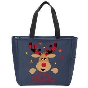 Merry Christmas Reindeer Holiday Cute Zip Tote Bag