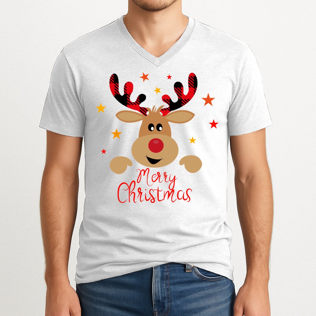 Merry Christmas Reindeer Holiday Cute V-Neck T-Shirt