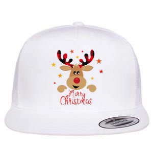 Merry Christmas Reindeer Holiday Cute Flat Bill Trucker Hat