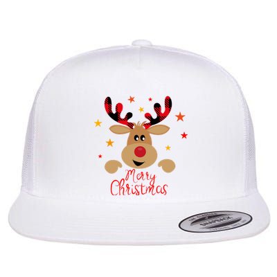 Merry Christmas Reindeer Holiday Cute Flat Bill Trucker Hat