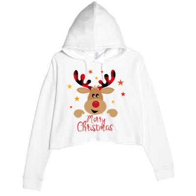 Merry Christmas Reindeer Holiday Cute Crop Fleece Hoodie