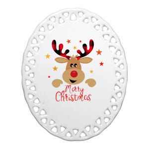 Merry Christmas Reindeer Holiday Cute Ceramic Oval Ornament