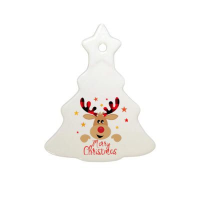 Merry Christmas Reindeer Holiday Cute Ceramic Tree Ornament