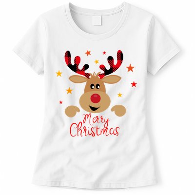 Merry Christmas Reindeer Holiday Cute Womens T-Shirt