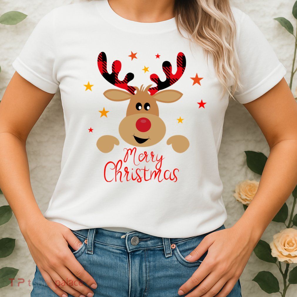 Merry Christmas Reindeer Holiday Cute Womens T-Shirt