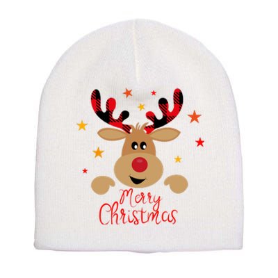 Merry Christmas Reindeer Holiday Cute Short Acrylic Beanie