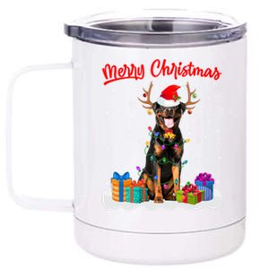 Merry Christmas Rottweiler Dog Santa Dog Xmas Gift 12 oz Stainless Steel Tumbler Cup