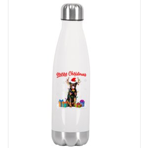 Merry Christmas Rottweiler Dog Santa Dog Xmas Gift Stainless Steel Insulated Water Bottle