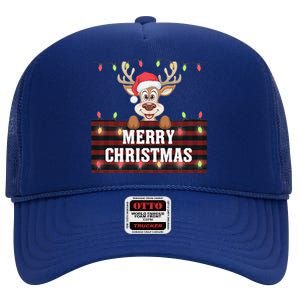 Merry Christmas Reindeerfamily Matching Reindeer High Crown Mesh Back Trucker Hat