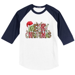 Merry Christmas Red Santa Hat Reindeer Xmas Family Baseball Sleeve Shirt