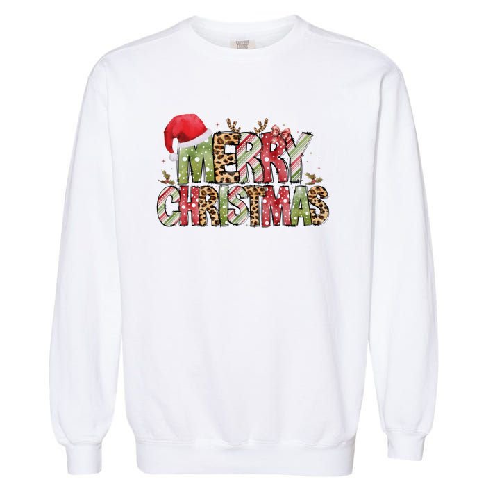 Merry Christmas Red Santa Hat Reindeer Xmas Family Garment-Dyed Sweatshirt