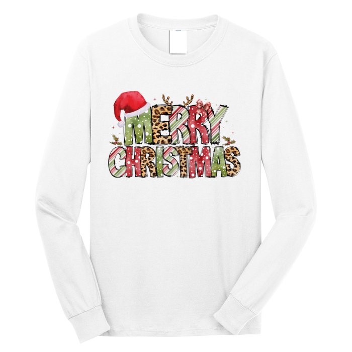 Merry Christmas Red Santa Hat Reindeer Xmas Family Long Sleeve Shirt