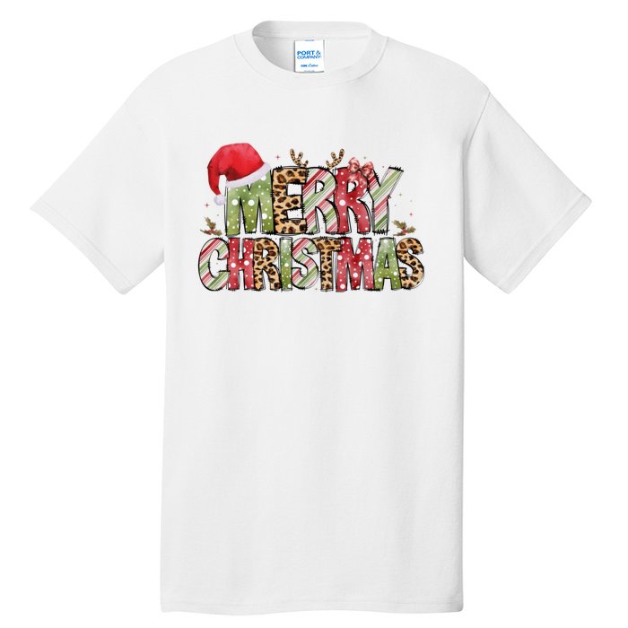 Merry Christmas Red Santa Hat Reindeer Xmas Family Tall T-Shirt