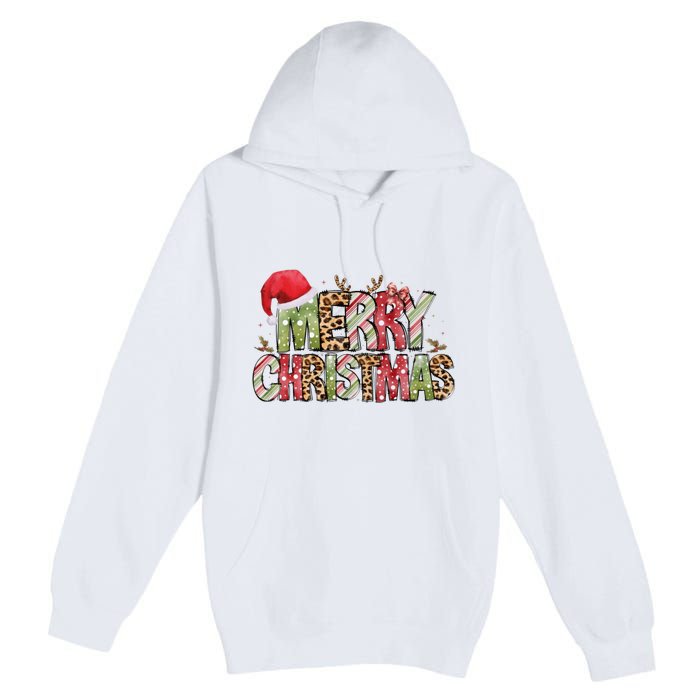 Merry Christmas Red Santa Hat Reindeer Xmas Family Premium Pullover Hoodie