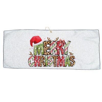 Merry Christmas Red Santa Hat Reindeer Xmas Family Large Microfiber Waffle Golf Towel