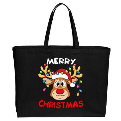 Merry Christmas Reindeer Xmas Family Cotton Canvas Jumbo Tote