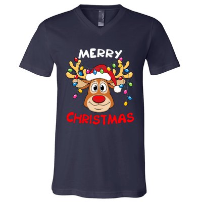 Merry Christmas Reindeer Xmas Family V-Neck T-Shirt