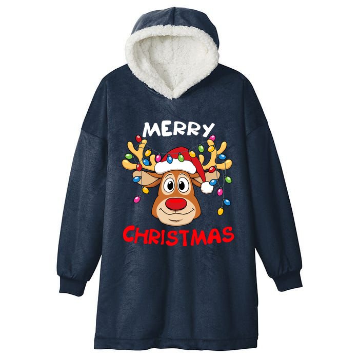 Merry Christmas Reindeer Xmas Family Hooded Wearable Blanket