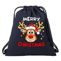 Merry Christmas Reindeer Xmas Family Drawstring Bag