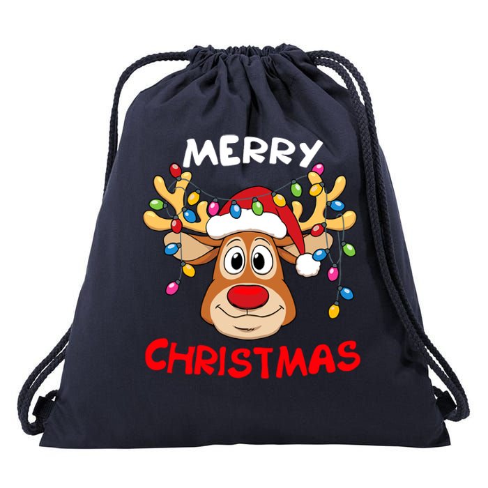 Merry Christmas Reindeer Xmas Family Drawstring Bag