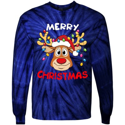 Merry Christmas Reindeer Xmas Family Tie-Dye Long Sleeve Shirt