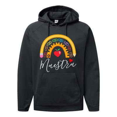 Maestra Cute Rainbow Regalos Para Maestra Bilingue Teache Performance Fleece Hoodie