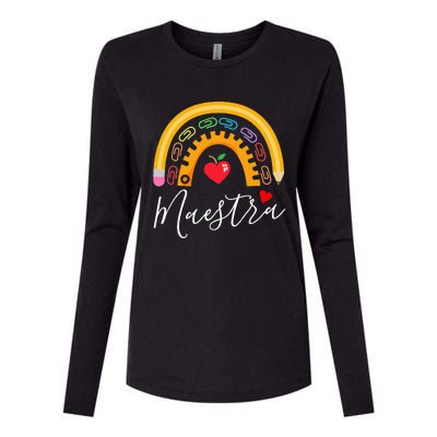 Maestra Cute Rainbow Regalos Para Maestra Bilingue Teache Womens Cotton Relaxed Long Sleeve T-Shirt