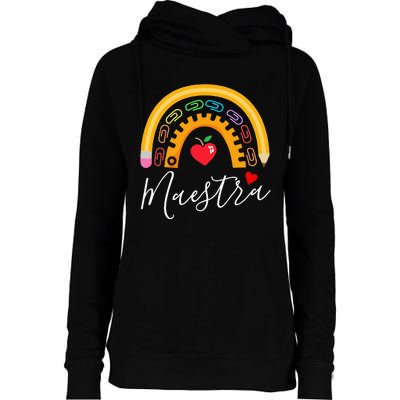 Maestra Cute Rainbow Regalos Para Maestra Bilingue Teache Womens Funnel Neck Pullover Hood