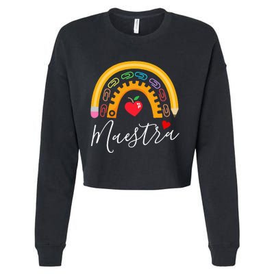 Maestra Cute Rainbow Regalos Para Maestra Bilingue Teache Cropped Pullover Crew