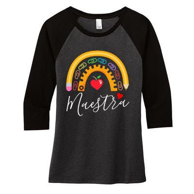 Maestra Cute Rainbow Regalos Para Maestra Bilingue Teache Women's Tri-Blend 3/4-Sleeve Raglan Shirt