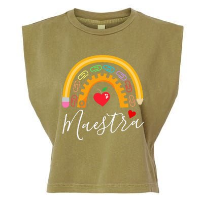 Maestra Cute Rainbow Regalos Para Maestra Bilingue Teache Garment-Dyed Women's Muscle Tee