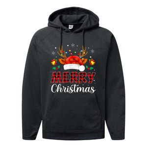 Merry Christmas Red Santa Hat Reindeer Xmas Family Performance Fleece Hoodie