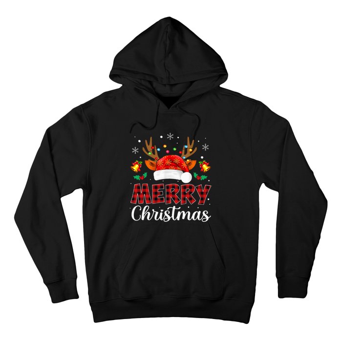 Merry Christmas Red Santa Hat Reindeer Xmas Family Hoodie