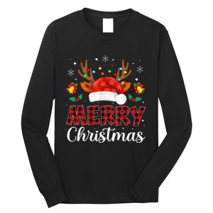 Merry Christmas Red Santa Hat Reindeer Xmas Family Long Sleeve Shirt