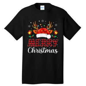 Merry Christmas Red Santa Hat Reindeer Xmas Family Tall T-Shirt