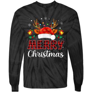 Merry Christmas Red Santa Hat Reindeer Xmas Family Tie-Dye Long Sleeve Shirt