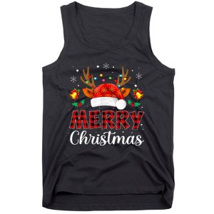 Merry Christmas Red Santa Hat Reindeer Xmas Family Tank Top