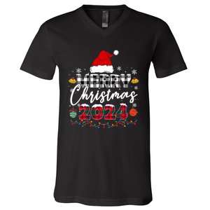 Merry Christmas Red Santa Hat Reindeer Xmas Family V-Neck T-Shirt