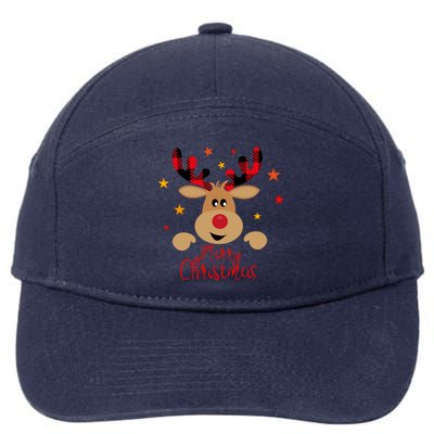 Merry Christmas Reindeer Cute Holiday 7-Panel Snapback Hat