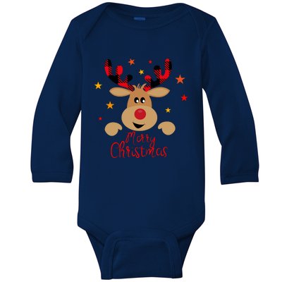 Merry Christmas Reindeer Cute Holiday Baby Long Sleeve Bodysuit