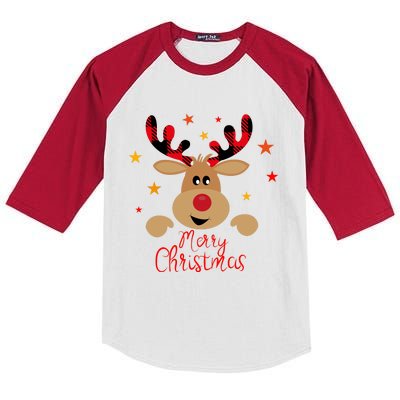 Merry Christmas Reindeer Cute Holiday Kids Colorblock Raglan Jersey