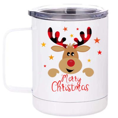 Merry Christmas Reindeer Cute Holiday 12 oz Stainless Steel Tumbler Cup