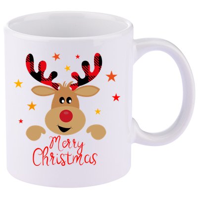 Merry Christmas Reindeer Cute Holiday 11oz C Handle Ceramic Mug