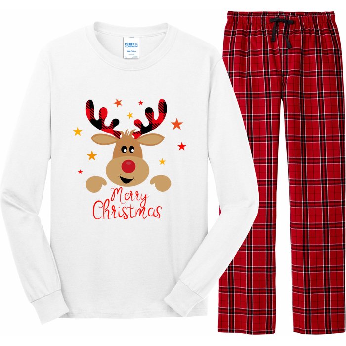 Merry Christmas Reindeer Cute Holiday Long Sleeve Pajama Set