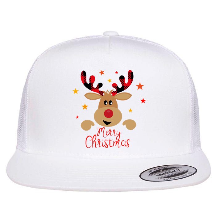 Merry Christmas Reindeer Cute Holiday Flat Bill Trucker Hat