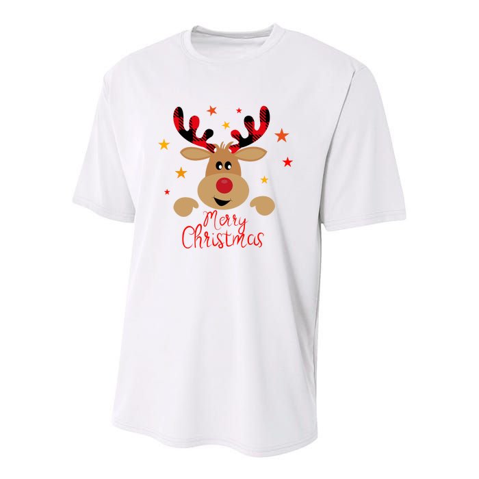 Merry Christmas Reindeer Cute Holiday Youth Performance Sprint T-Shirt