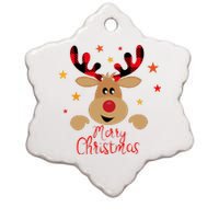 Merry Christmas Reindeer Cute Holiday Ceramic Star Ornament