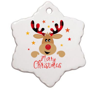 Merry Christmas Reindeer Cute Holiday Ceramic Star Ornament