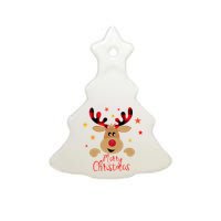 Merry Christmas Reindeer Cute Holiday Ceramic Tree Ornament