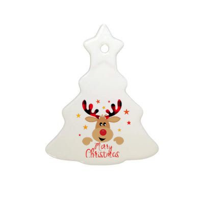 Merry Christmas Reindeer Cute Holiday Ceramic Tree Ornament